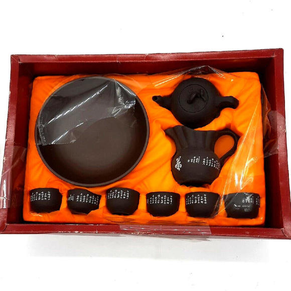 Vintage Yixing Zisha 10 Pc Brown Clay Chinese Tea Set In Original Box - Picture 1 of 9
